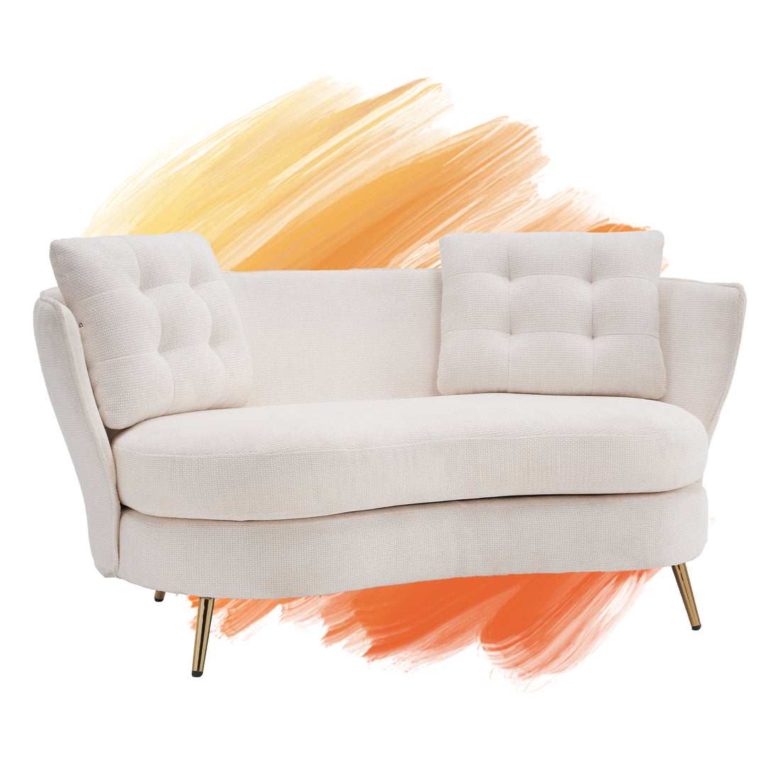 Polyester Fiber Loveseat Sofa Upholstered Couch With Golden Metal Legs Club Two Seat Sofa For Living Reading Room Bedroom Apartment Small Space Dorm,White. White Polyester Wood Primary Living Space Soft Tight Back Modern Polyester