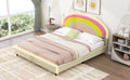 Full Size Upholstered Platform Bed With Rainbow Shaped And Height Adjustbale Headboard,Led Light Strips,Beige Beige Upholstered