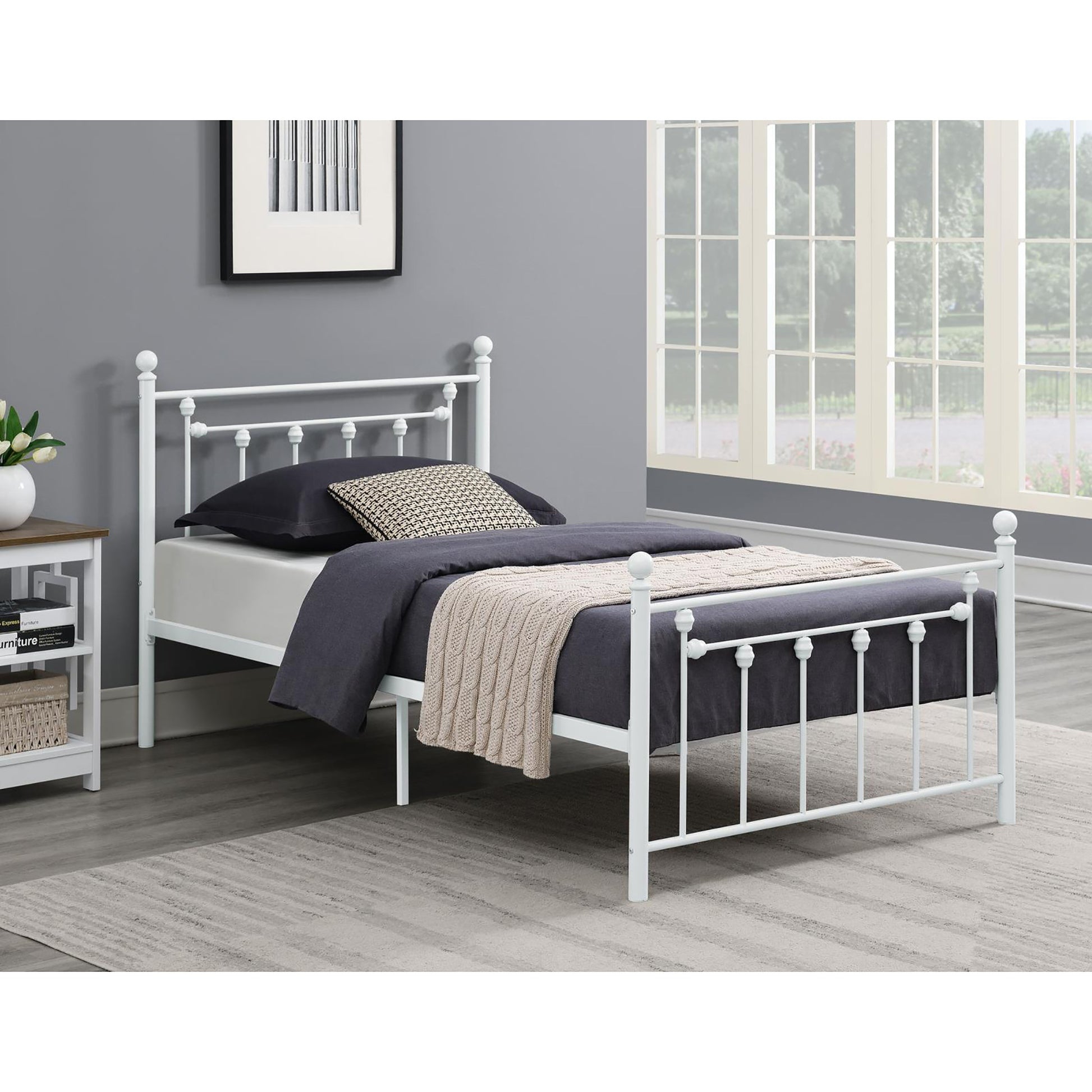 Matte White Slatted Twin Platform Bed Box Spring Not Required Twin White Metal Bedroom Transitional Bed Frame Metal