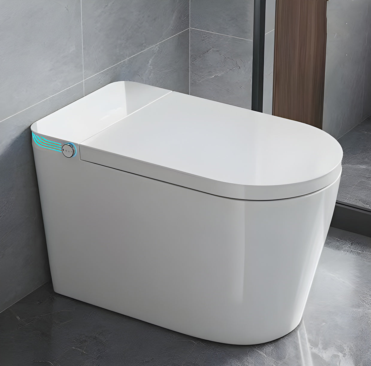 Smart Toilet With 85Mm Wider Bidet Seat, Smart Toilet With Bidet Built In, Voice Control, Bubble Shield, Auto Dual Flush,Tankless Toilet With Warm Air Dryer, Wireness Remote Control, White White Bathroom Ceramic