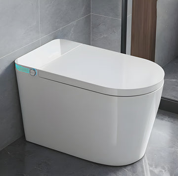 Smart Toilet With 85Mm Wider Bidet Seat, Smart Toilet With Bidet Built In, Voice Control, Bubble Shield, Auto Dual Flush,Tankless Toilet With Warm Air Dryer, Wireness Remote Control, White White Bathroom Ceramic