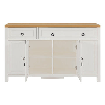 Retro Style Large Storage Space Sideboard With Flip Door And 1 Drawer, 4 Height Adjustable Cabinets, Suitable For Kitchen, Dining Room, Living Room Brown Antique White Brown Antique White Particle Board