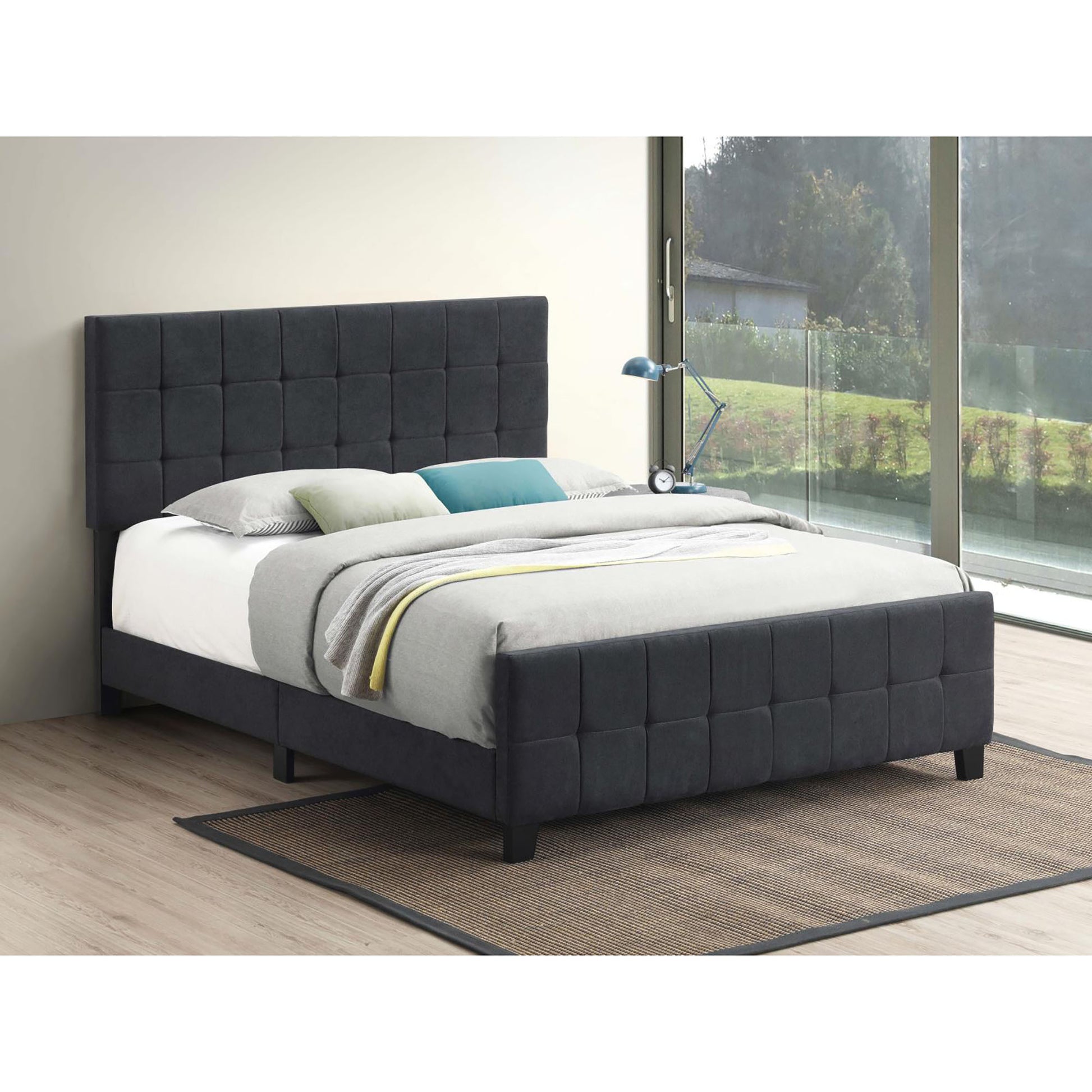 Grey Tufted Upholstered Queen Panel Bed Box Spring Required Queen Grey Wood Bedroom Contemporary,Modern Panel Foam Fabric