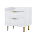 Wooden Nightstand With 2 Drawers And Marbling Worktop, Mordern Wood Bedside Table With Metal Legs&Handles,White White Mdf Metal