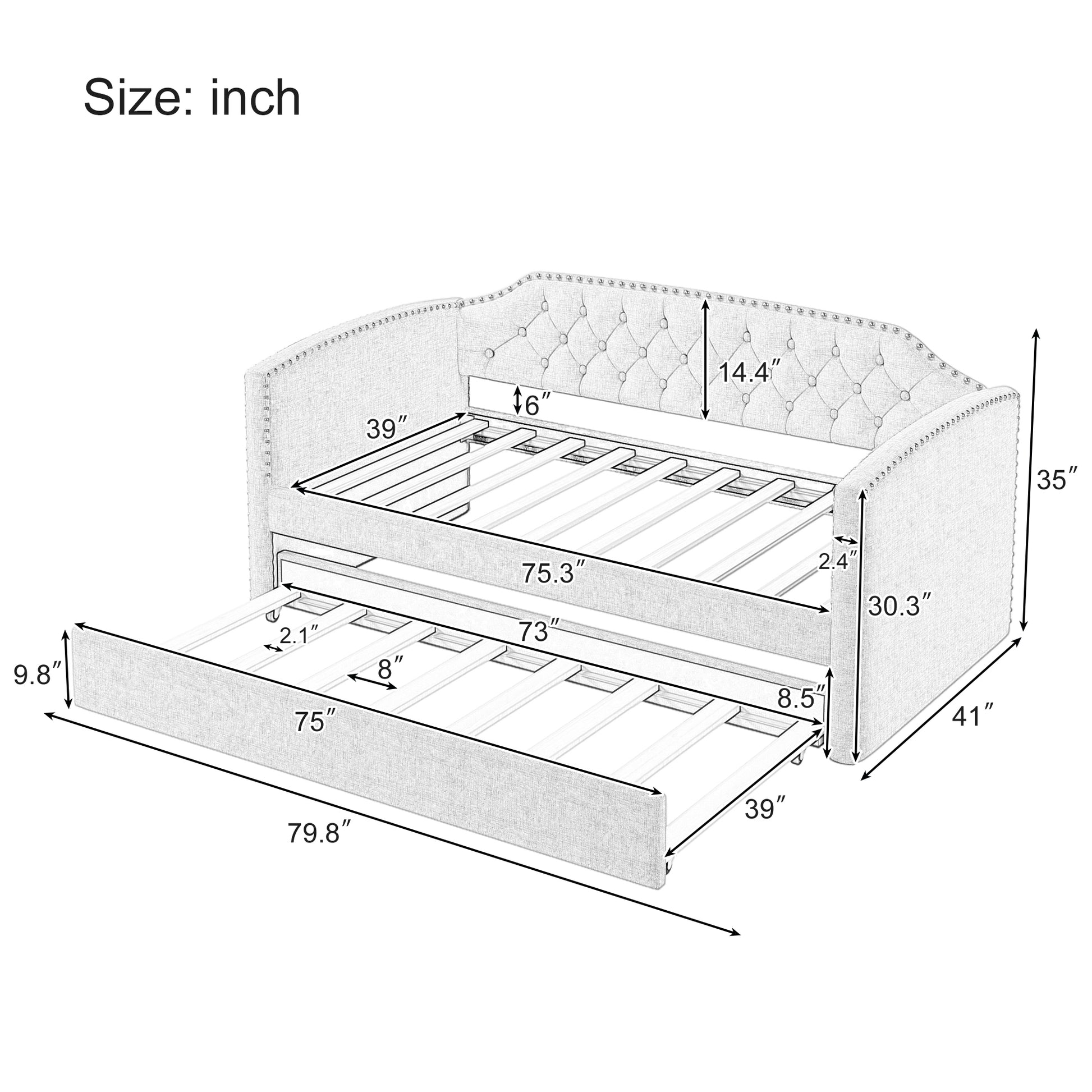 Twin Size Upholstered Daybed With Trundle For Guest Room, Small Bedroom, Study Room, Gray Box Spring Not Required Twin Gray Wood Bedroom Traditional Daybeds Linen Upholstered