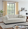 Linen Fabric 3 Seat Sofa With Two End Tables And Two Pillows, Removable Back And Armrest, Morden Style Upholstered 3 Seat Couch For Living Room Beige Linen Wood Medium Soft Loose Back Eucalyptus Square Arms Foam 3 Seat