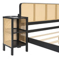 3 Pieces Rattan Platform Full Size Bed With 2 Nightstands,Espresso Espresso Rattan