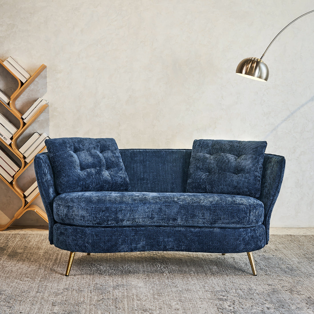 Polyester Fiber Loveseat Sofa Upholstered Couch With Golden Metal Legs Club Two Seat Sofa For Living Reading Room Bedroom Apartment Small Space Dorm,Blue Blue Polyester Wood Primary Living Space Soft Tight Back Modern Polyester