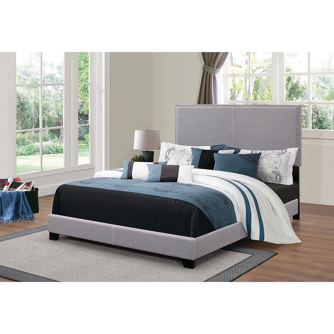 Grey Twin Bed With Trim Box Spring Required Twin Grey Wood Bedroom Transitional Panel Foam Upholstered