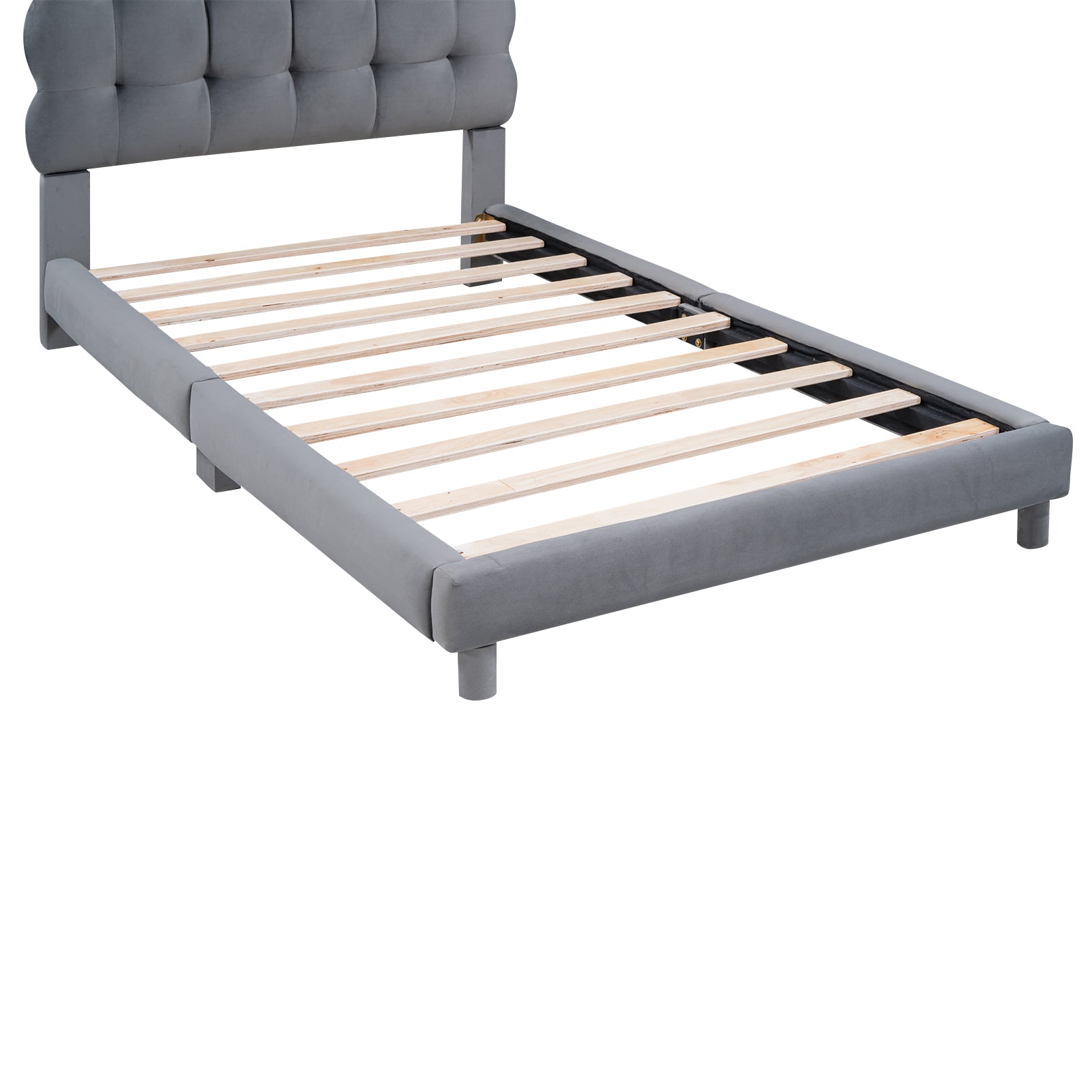 Twin Size Upholstered Platform Bed With Soft Headboard,Gray Gray Upholstered