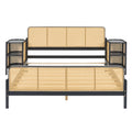 3 Pieces Rattan Platform Full Size Bed With 2 Nightstands,Espresso Espresso Rattan