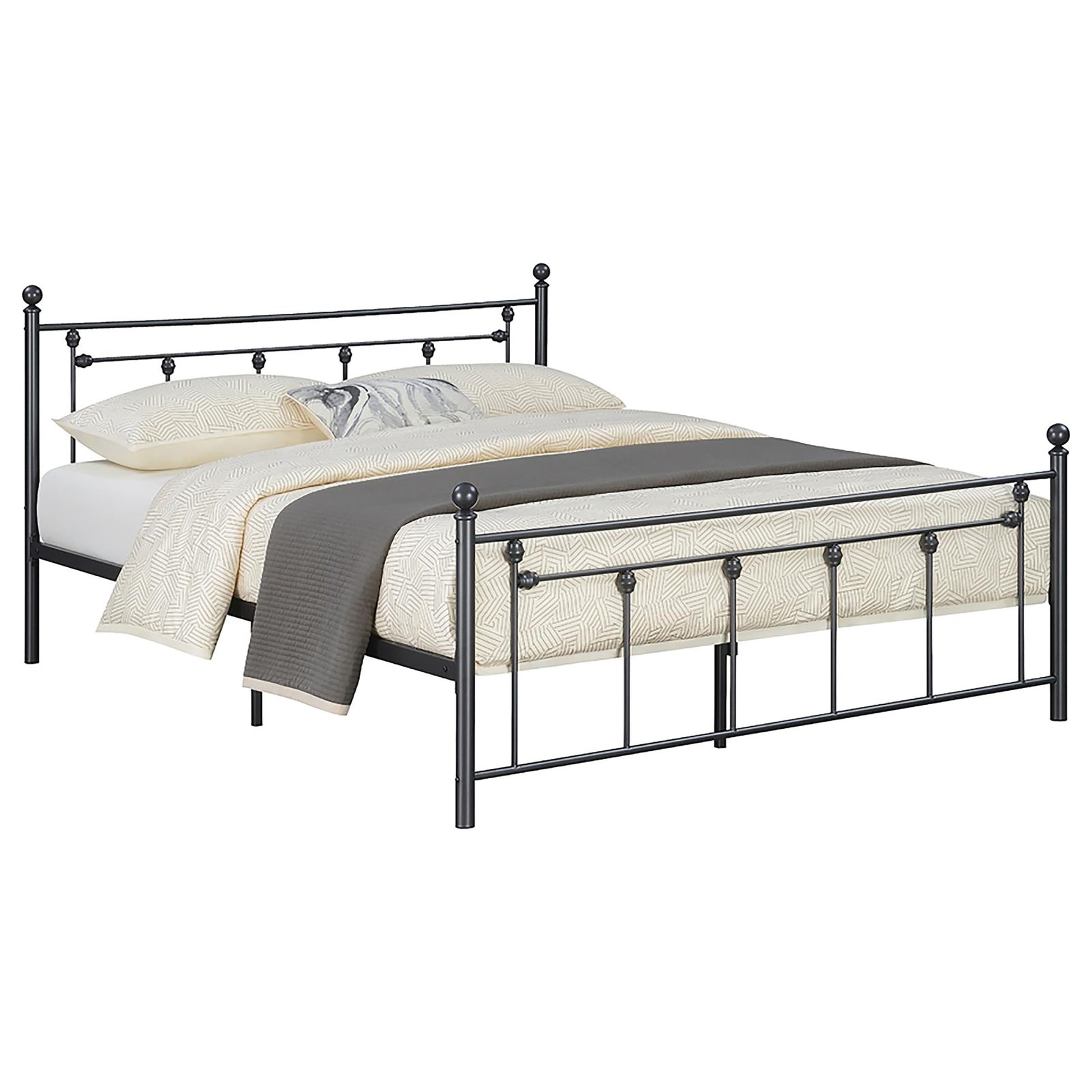 Gunmetal Slatted Full Platform Bed Box Spring Not Required Full Grey Metal Bedroom Transitional Bed Frame Metal