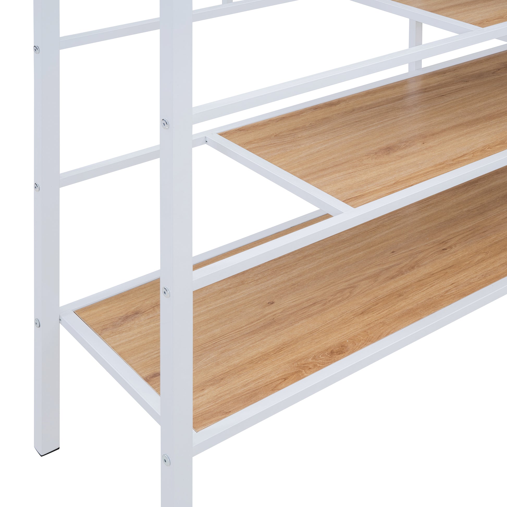 Full Size Metal Loft Bed With Upper Grid Storage Shelf And Lateral Storage Ladder, White White Mdf Metal