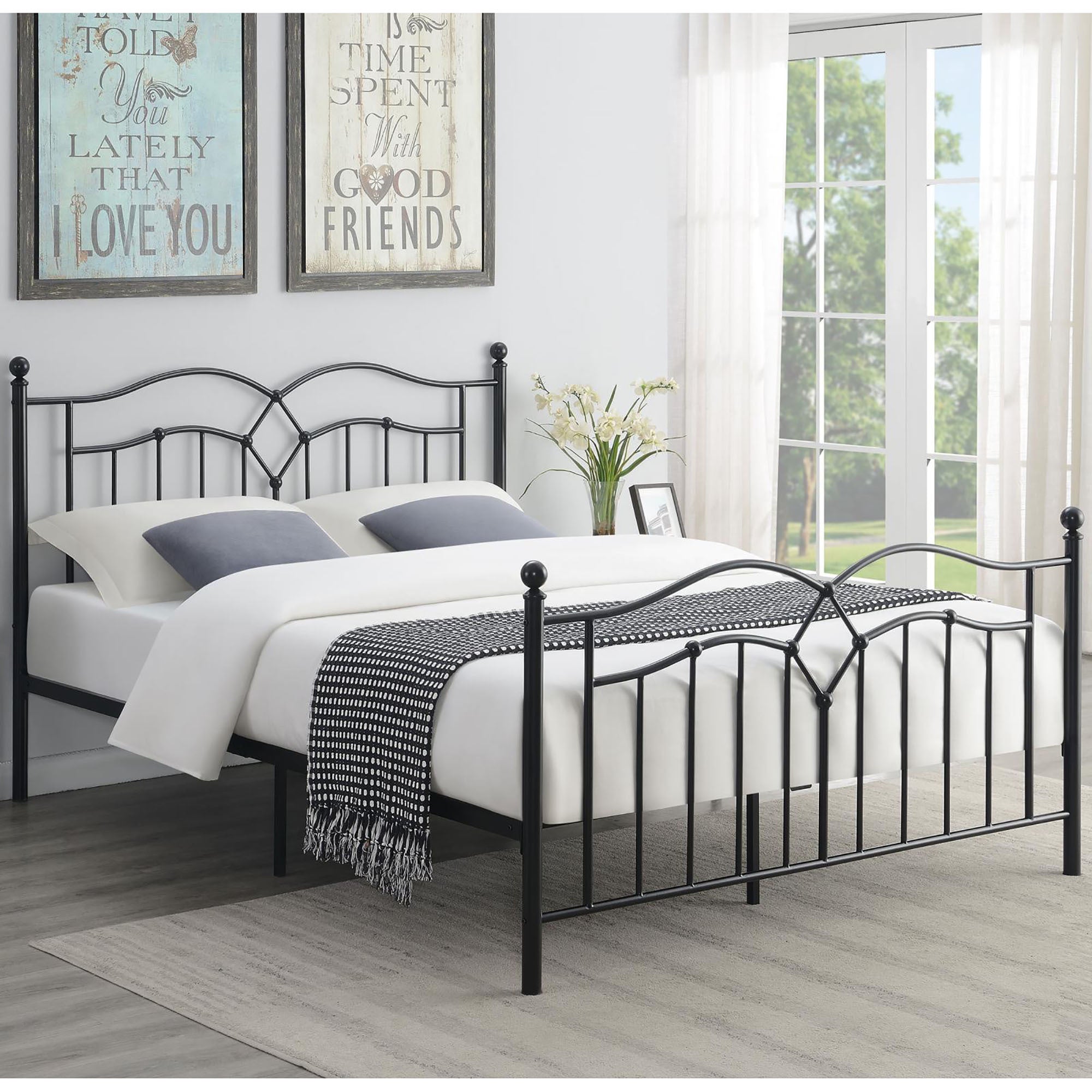 Black Slat Headboard Queen Bed Box Spring Not Required Queen Black Metal Bedroom Transitional Open Frame Metal