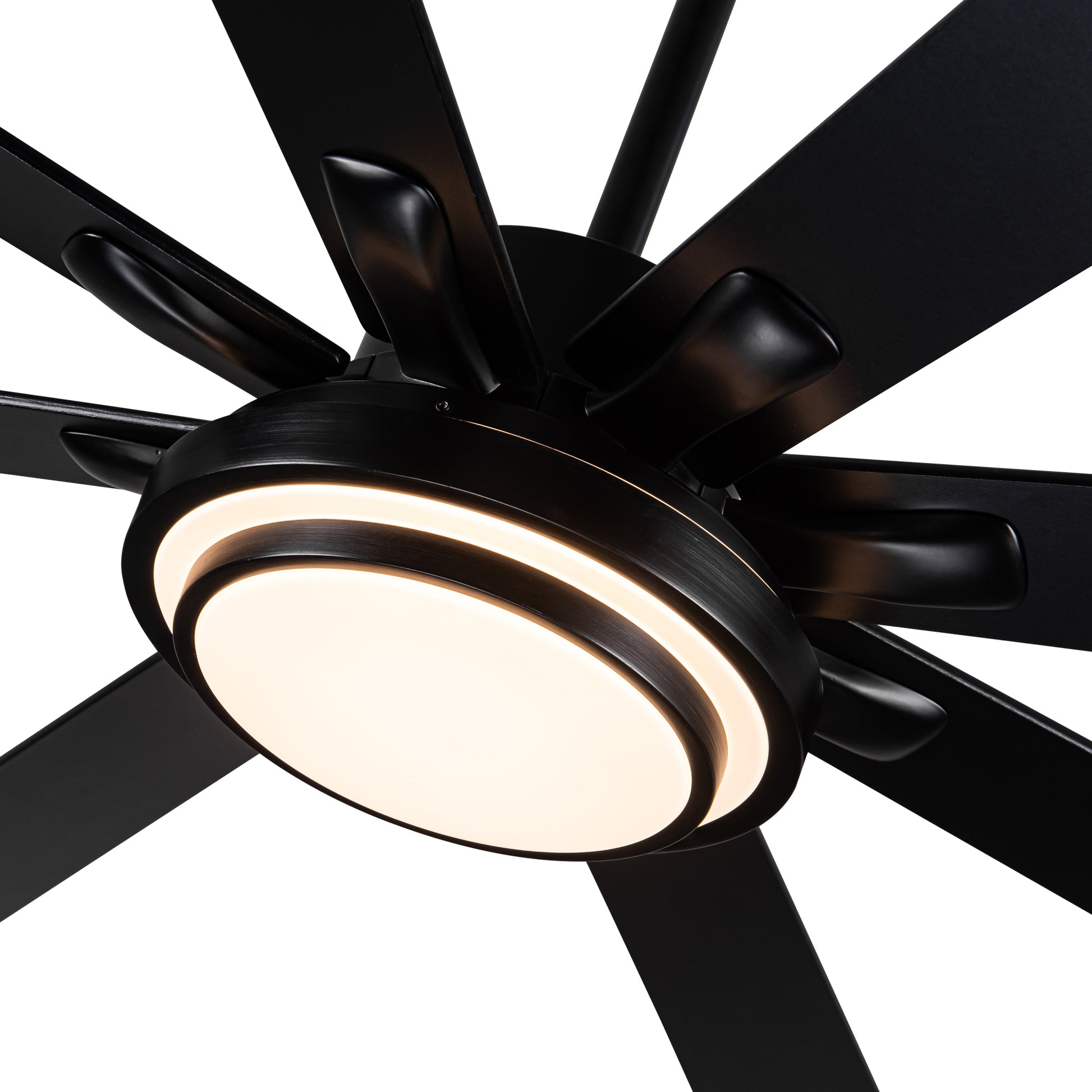 72" Integrated Led Matte Black Large Smart Ceiling Fan With Remote Control Black Plywood Metal