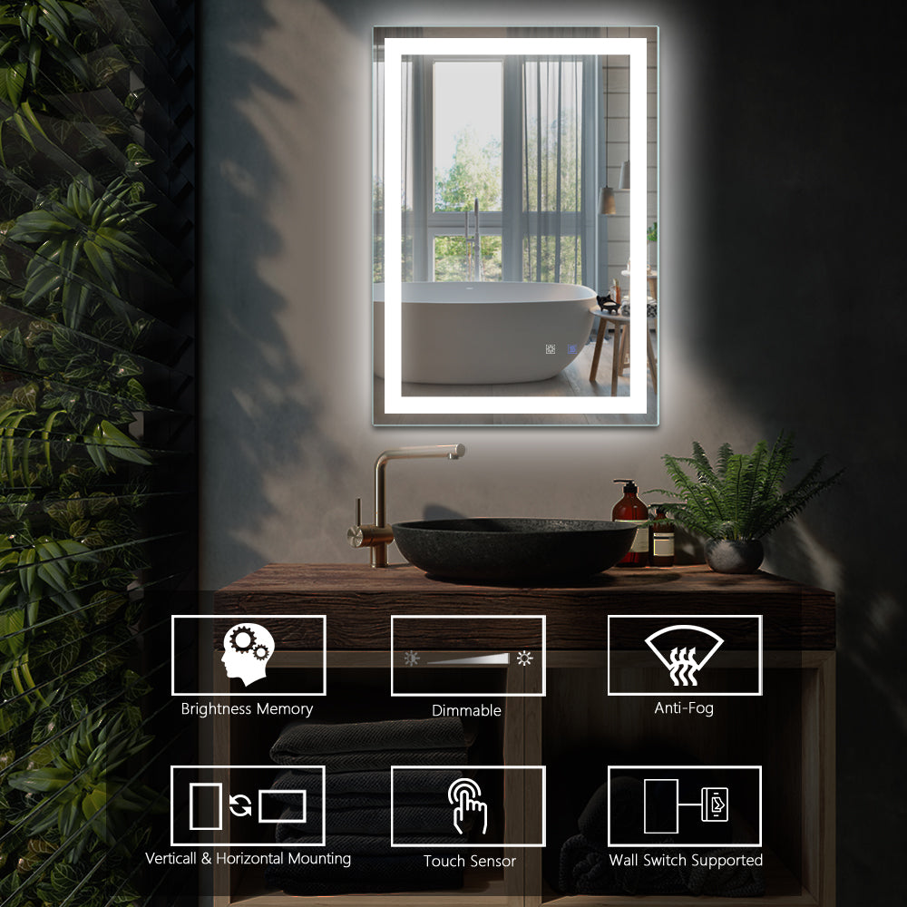 Led Bathroom Vanity Mirror With Light,20X 28 Inch, Anti Fog, Dimmable,Color Temper 5000K,Backlit Front Lit,Both Vertical And Horizontal Wall Mounted Vanity Mirror 20X28 White Iron