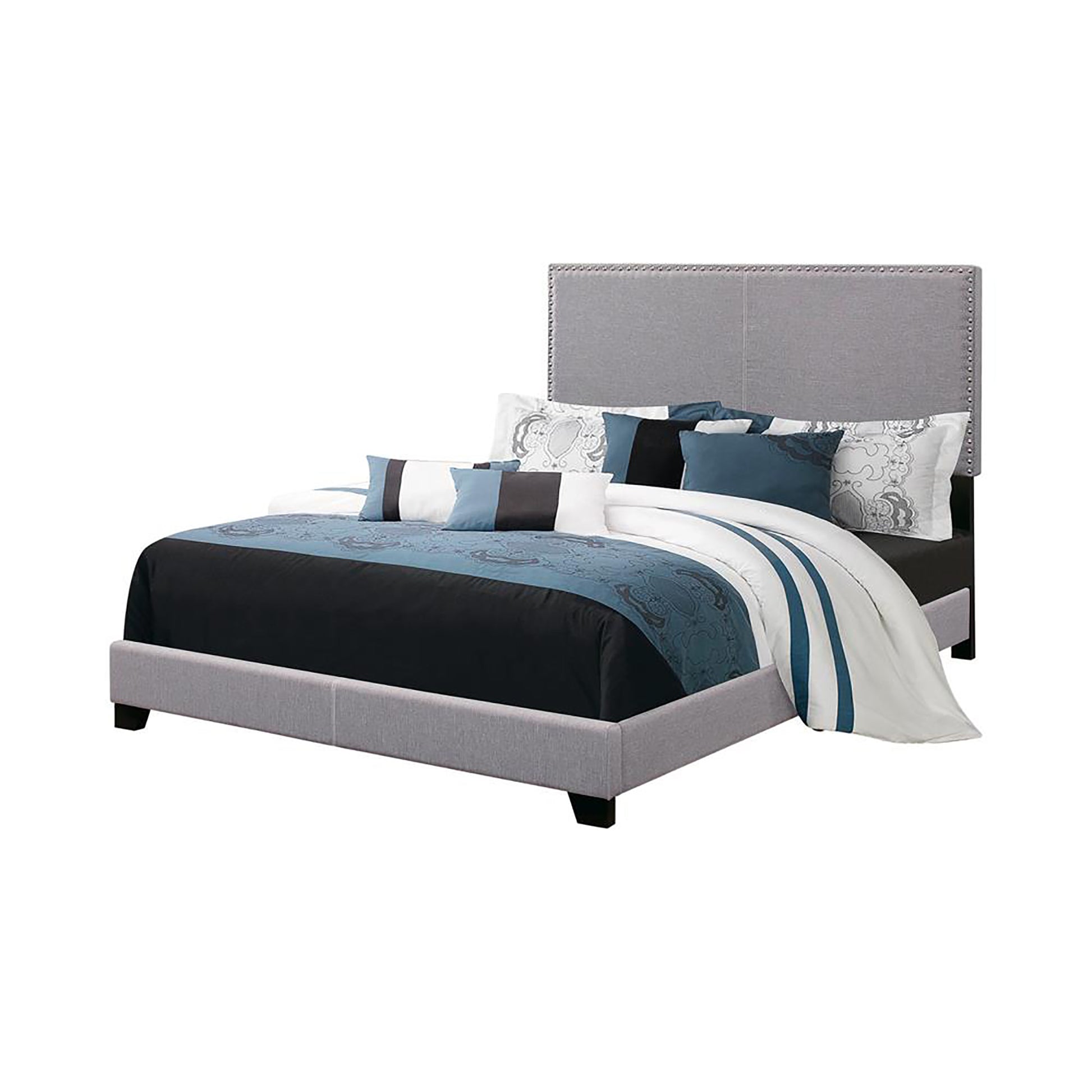 Grey Full Bed With Trim Box Spring Required Full Grey Wood Bedroom Transitional Panel Foam Upholstered