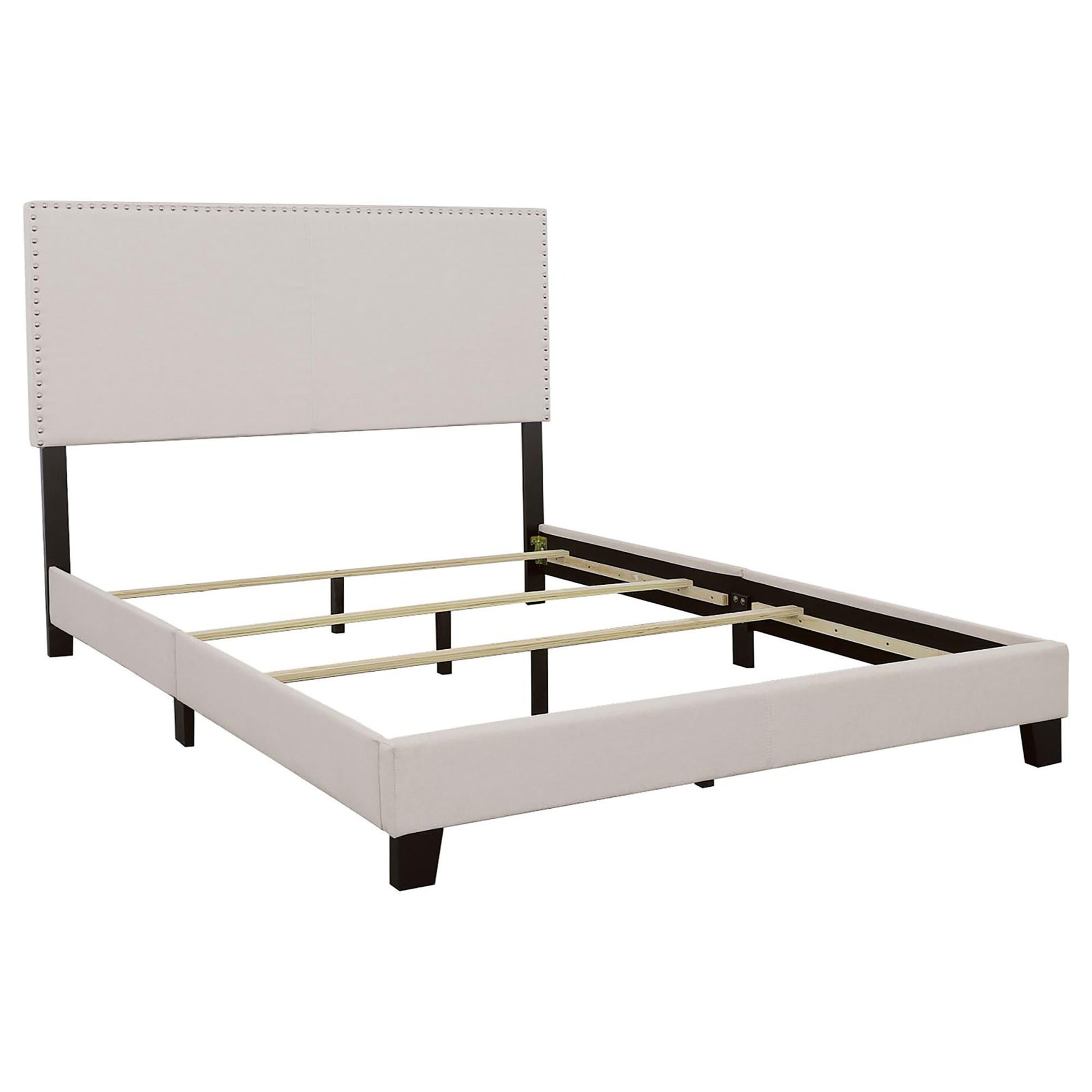 Ivory Queen Bed With Trim Box Spring Required Queen Ivory Wood Bedroom Transitional Panel Foam Upholstered