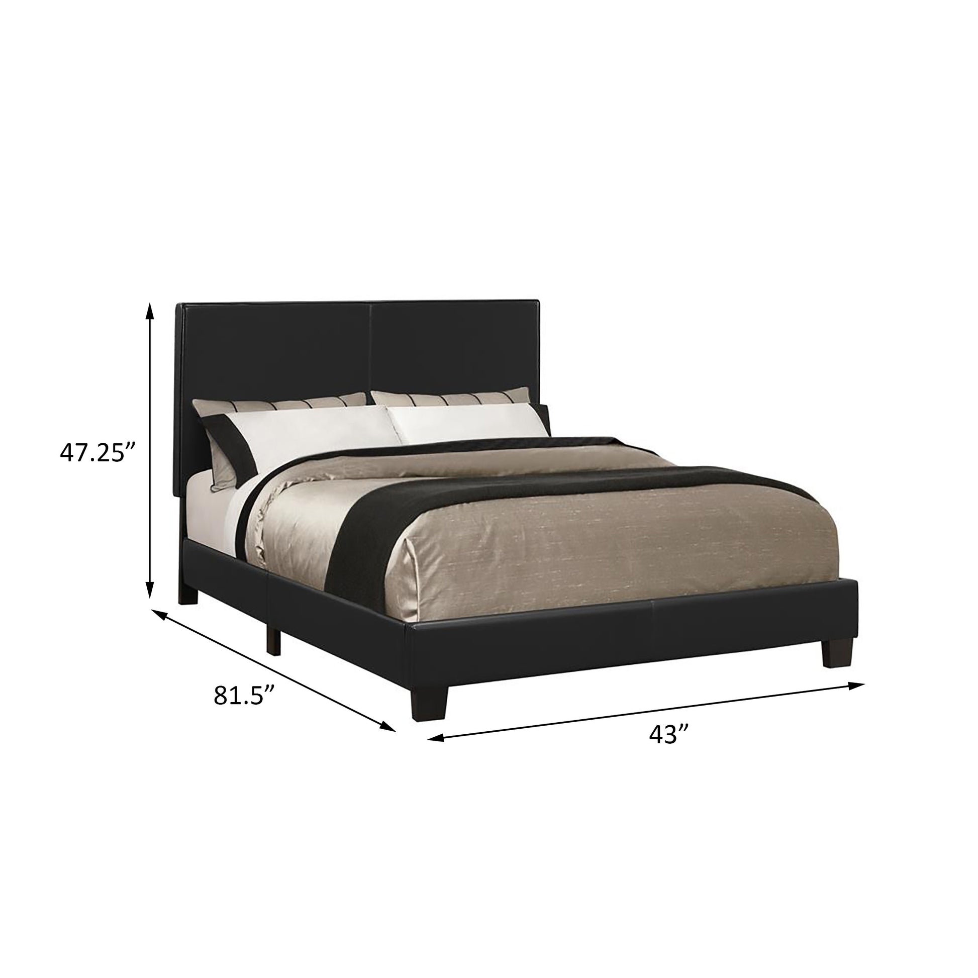 Black Platform Twin Bed Box Spring Not Required Twin Black Wood Bedroom Transitional Rubberwood Faux Leather Upholstered