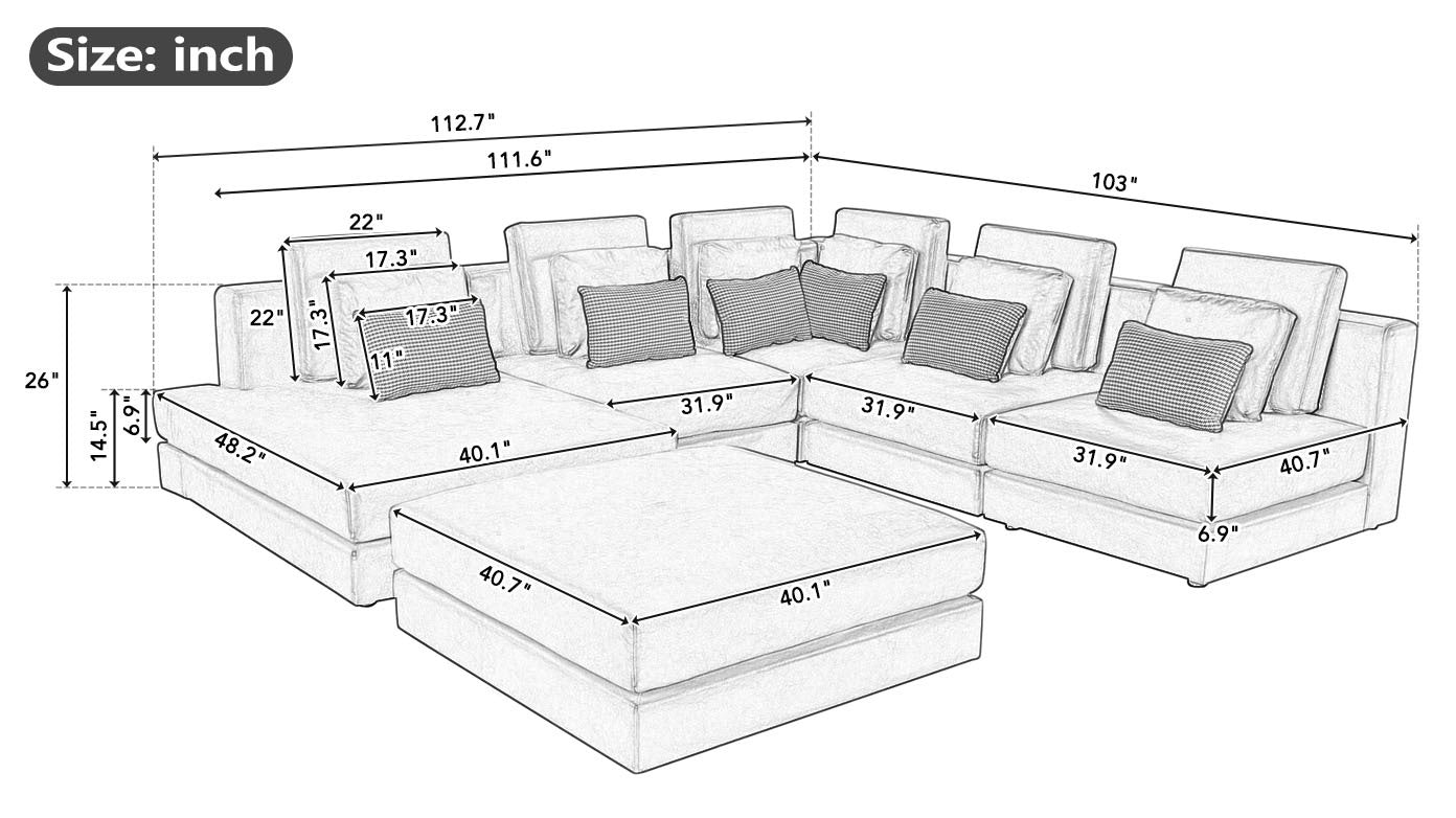 112.7" Modular Sectional Sofa Corner Sofa Chaise Lounge With Movable Ottoman For Living Room, Brown Brown Foam Palomino Fabric