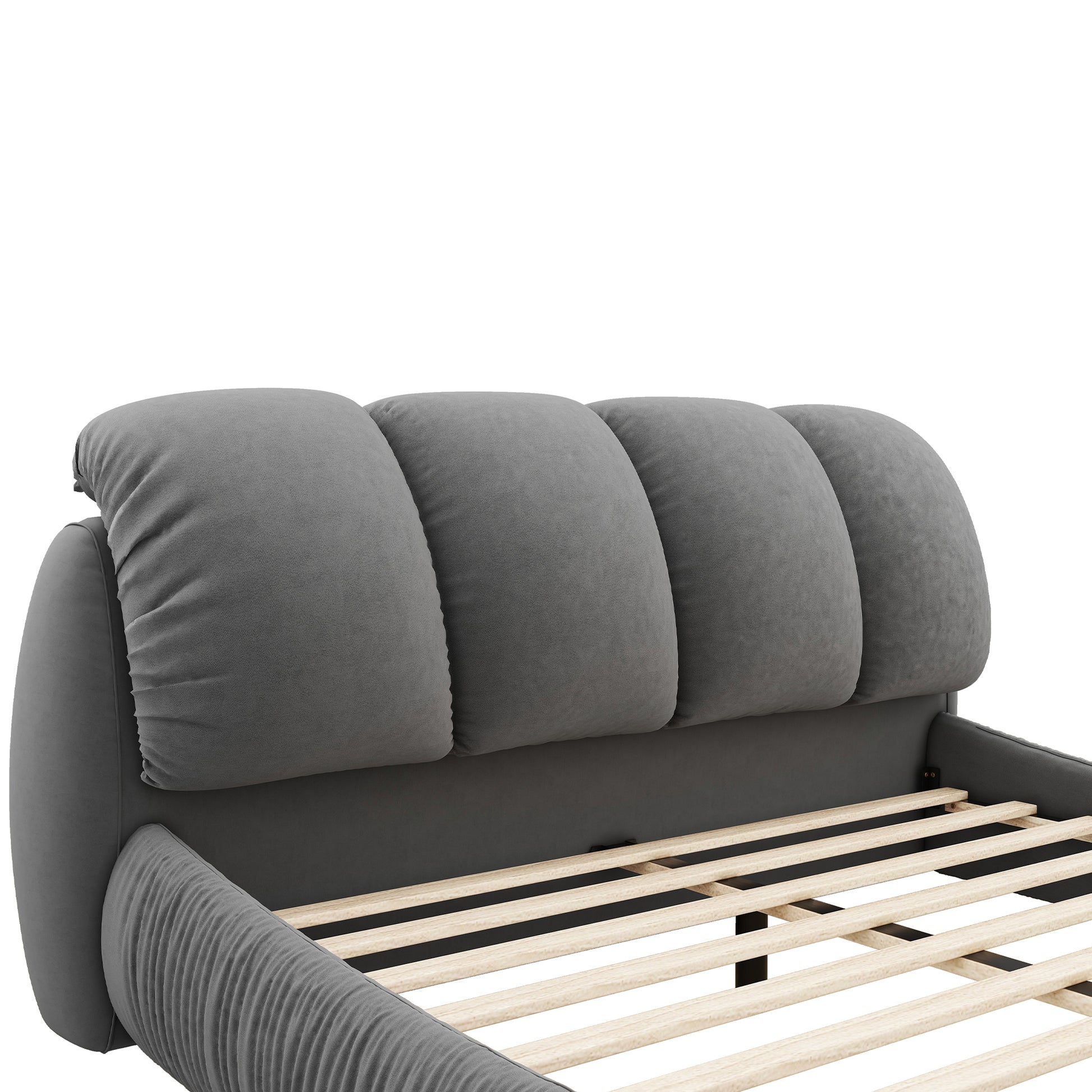 King Size Luxury Upholstered Bed With Thick Headboard, Velvet King Bed With Oversized Padded Backrest, Gray Expect Arrive Date 2024 3 15 King Gray Velvet