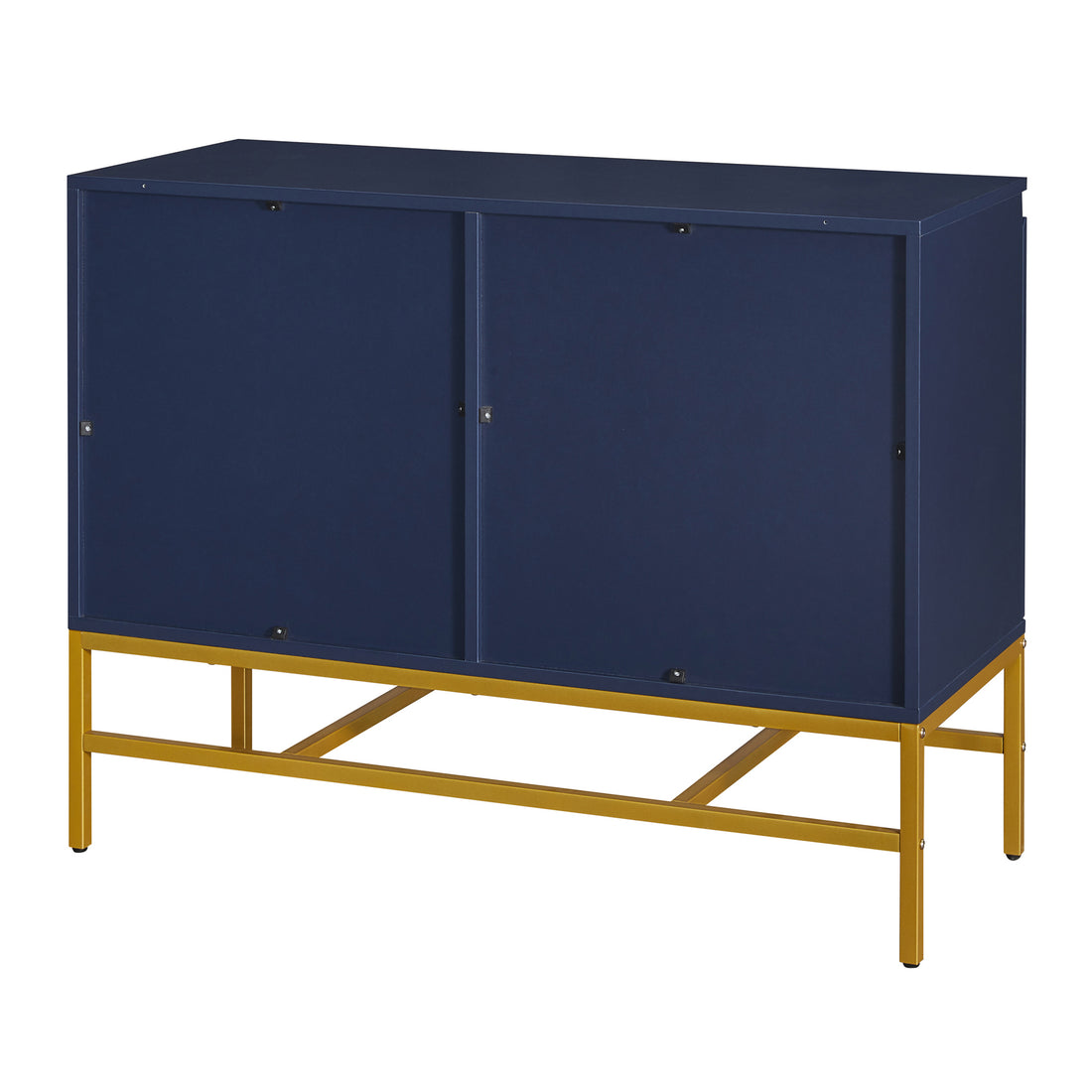 Minimalist & Luxury Cabinet Two Door Sideboard With Gold Metal Legs For Living Room, Dining Room Navy Navy Particle Board