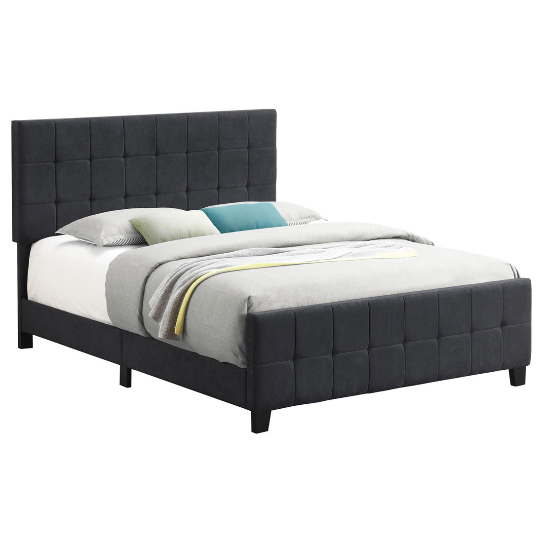 Grey Tufted Upholstered Queen Panel Bed Box Spring Required Queen Grey Wood Bedroom Contemporary,Modern Panel Foam Fabric