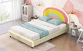 Twin Size Upholstered Platform Bed With Rainbow Shaped And Height Adjustbale Headboard,Led Light Strips,Beige Beige Upholstered