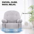 Modern Chenille Recliner Chairs Swivel Massage Rocker Recliner With Heat Natural Ash Chenille Manual Handle Metal Primary Living Space Soft Cushion Back Heavy Duty American Design,Artsy,Casual,Cute Pillow Top Arms Foam Chenille