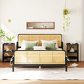 3 Pieces Rattan Platform Full Size Bed With 2 Nightstands,Espresso Espresso Rattan