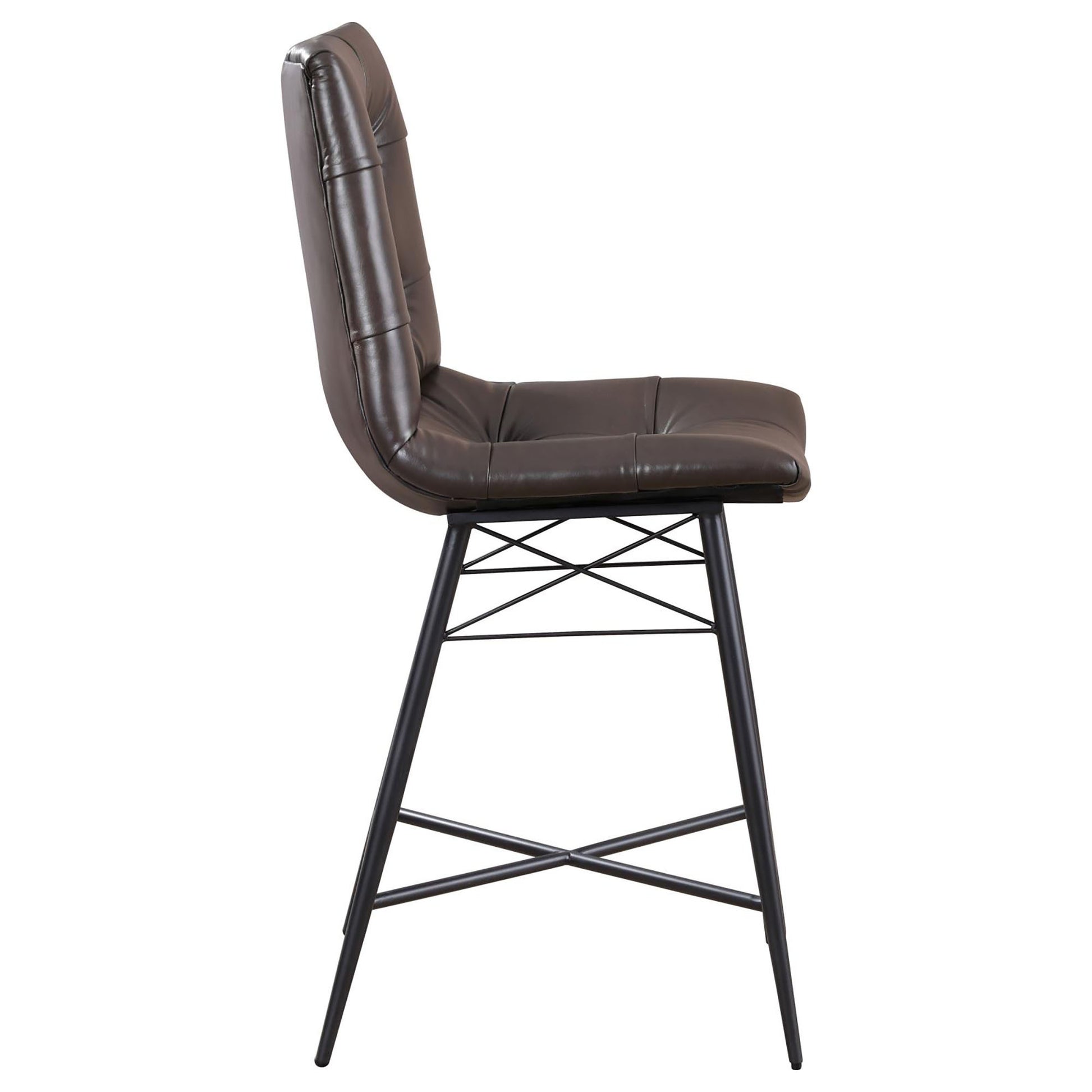 Brown Tufted Counter Height Stool Set Of 2 Solid Brown Dining Room Spot Clean Industrial Bar Stools Tufted Back Foam Upholstered