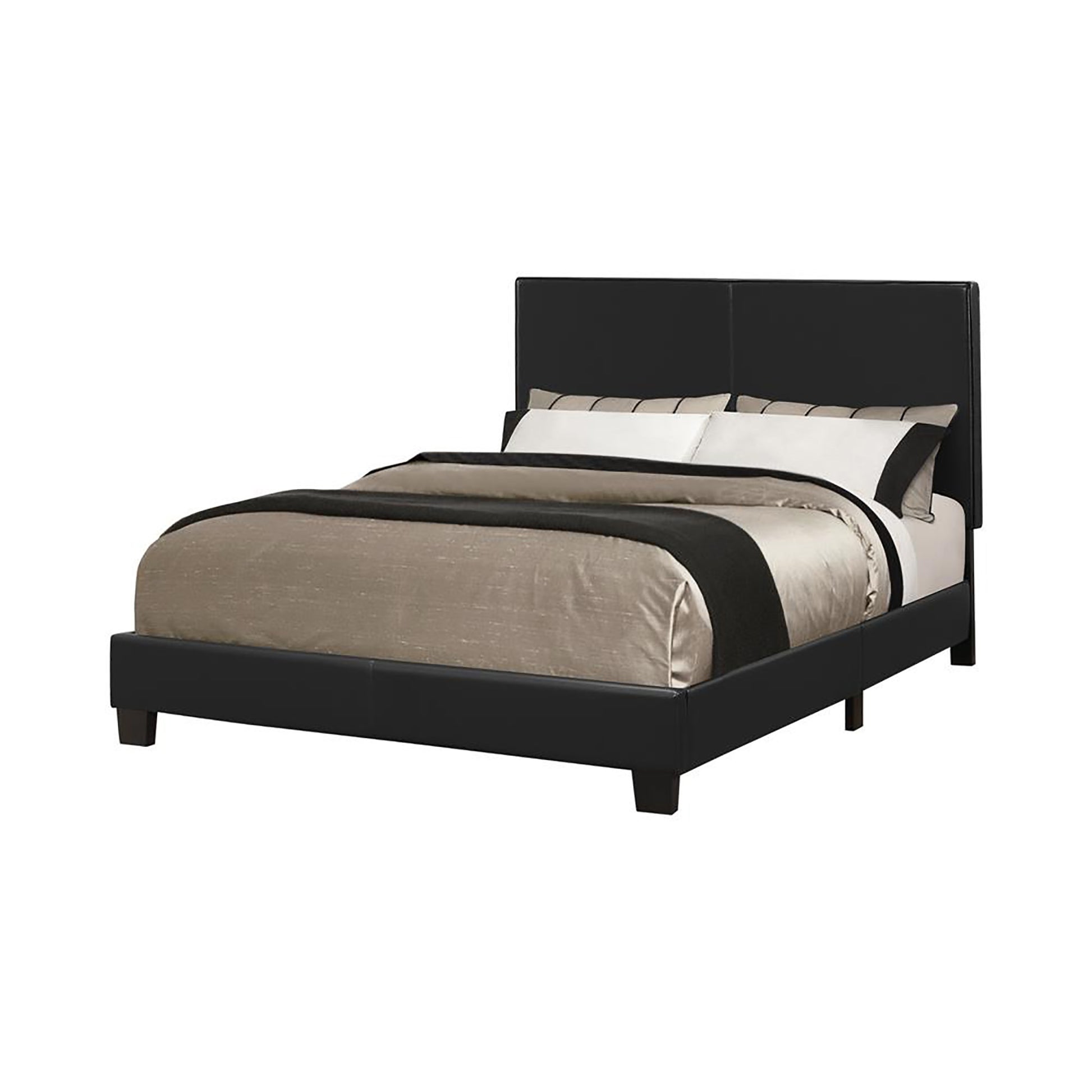 Black Platform Twin Bed Box Spring Not Required Twin Black Wood Bedroom Transitional Rubberwood Faux Leather Upholstered