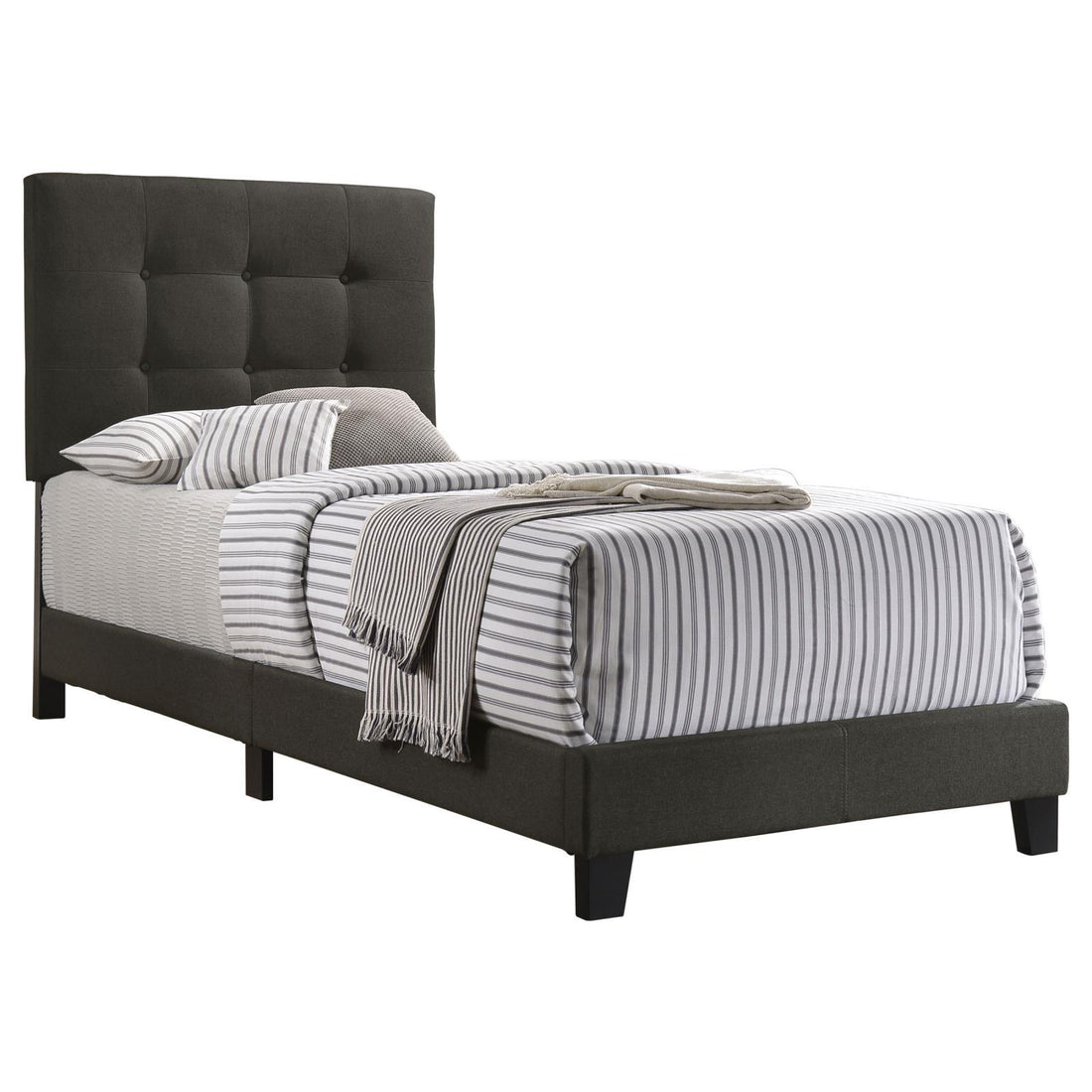 Charcoal Tufted Twin Panel Bed Box Spring Required Twin Charcoal Wood Bedroom Transitional Panel Foam Upholstered