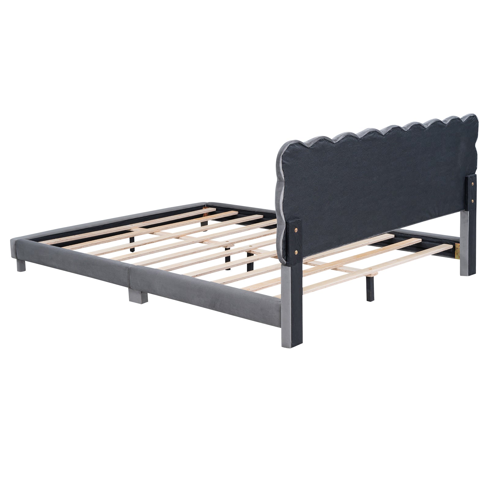 Queen Size Upholstered Platform Bed With Soft Headboard,Gray Gray Upholstered