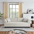 Linen Fabric 3 Seat Sofa With Two End Tables And Two Pillows, Removable Back And Armrest, Morden Style Upholstered 3 Seat Couch For Living Room Beige Linen Wood Medium Soft Loose Back Eucalyptus Square Arms Foam 3 Seat