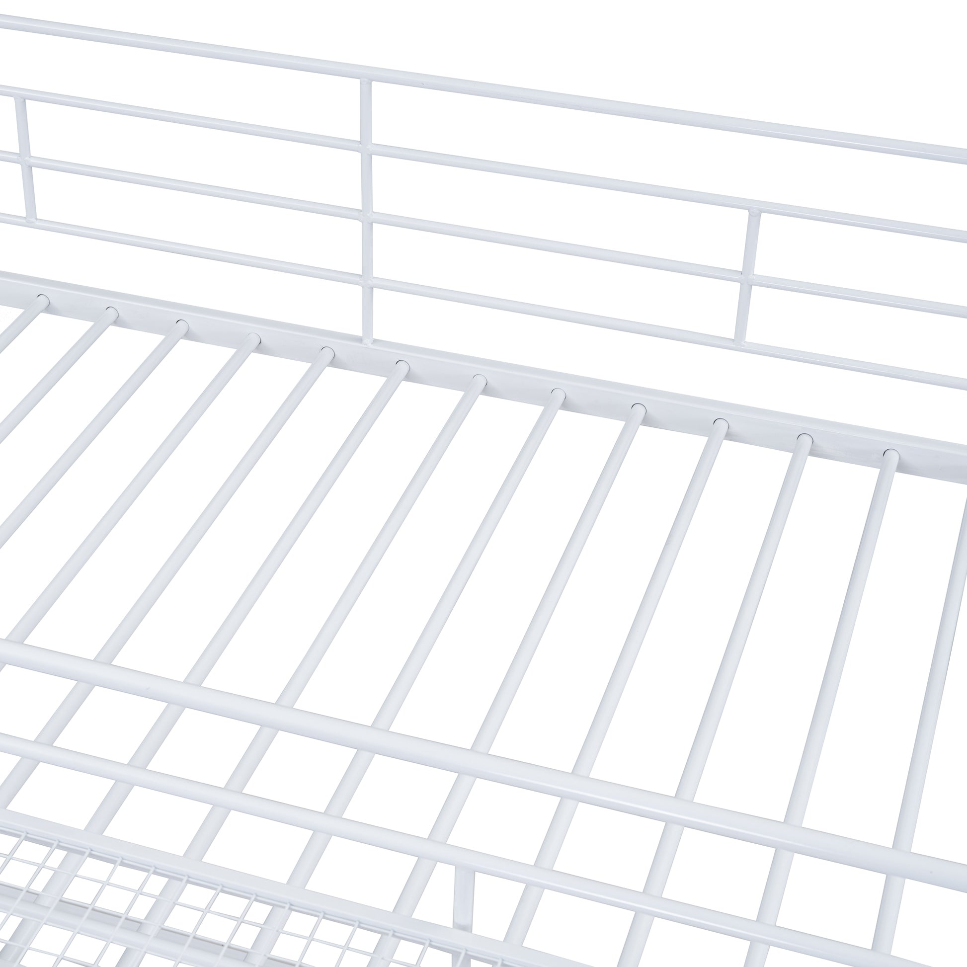 Twin Size Metal Loft Bed With Upper Grid Storage Shelf And Lateral Storage Ladder, White White Mdf Metal