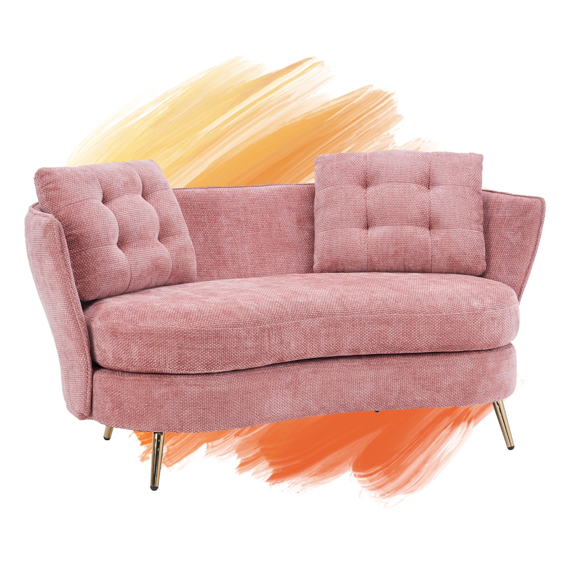 Polyester Fiber Loveseat Sofa Chair Upholstered Couch With Golden Metal Legs Club Two Seat Sofa For Living Reading Room Bedroom Apartment Small Space Dorm,Pink. Pink Polyester Wood Primary Living