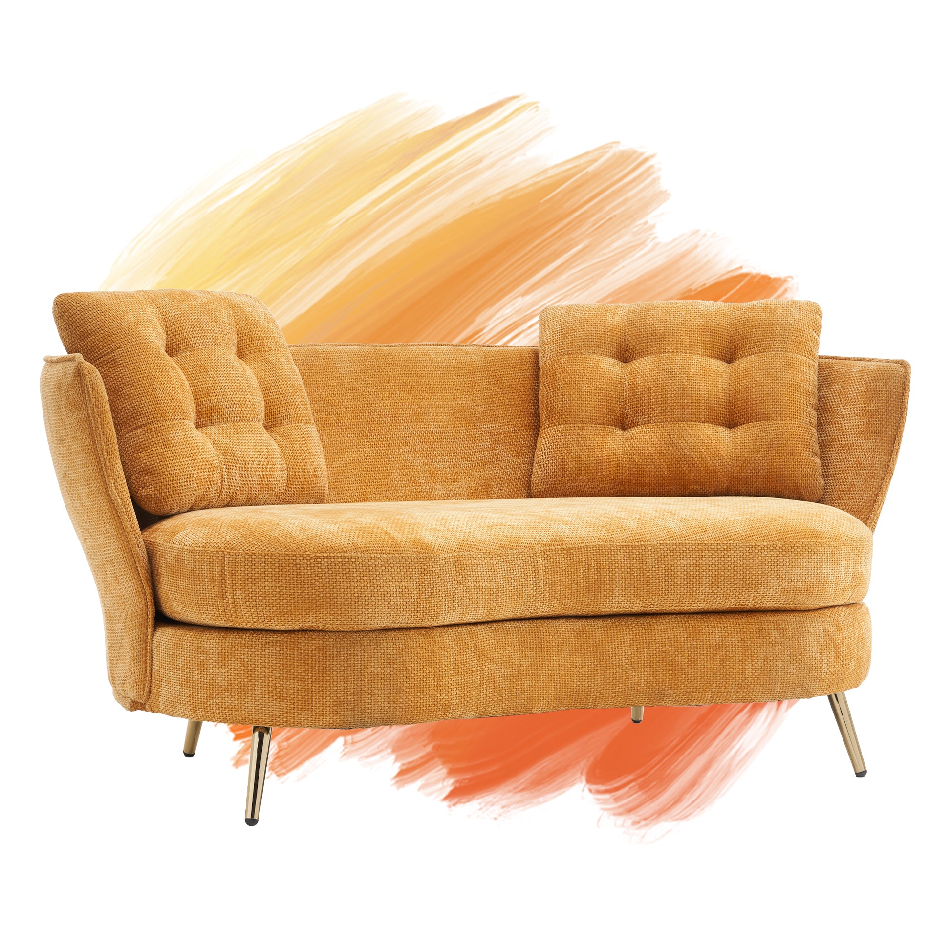 Polyester Fiber Loveseat Sofa Upholstered Couch With Golden Metal Legs Club Two Seat Sofa For Living Reading Room Bedroom Apartment Small Space Dorm,Yellow. Yellow Polyester Wood Primary Living