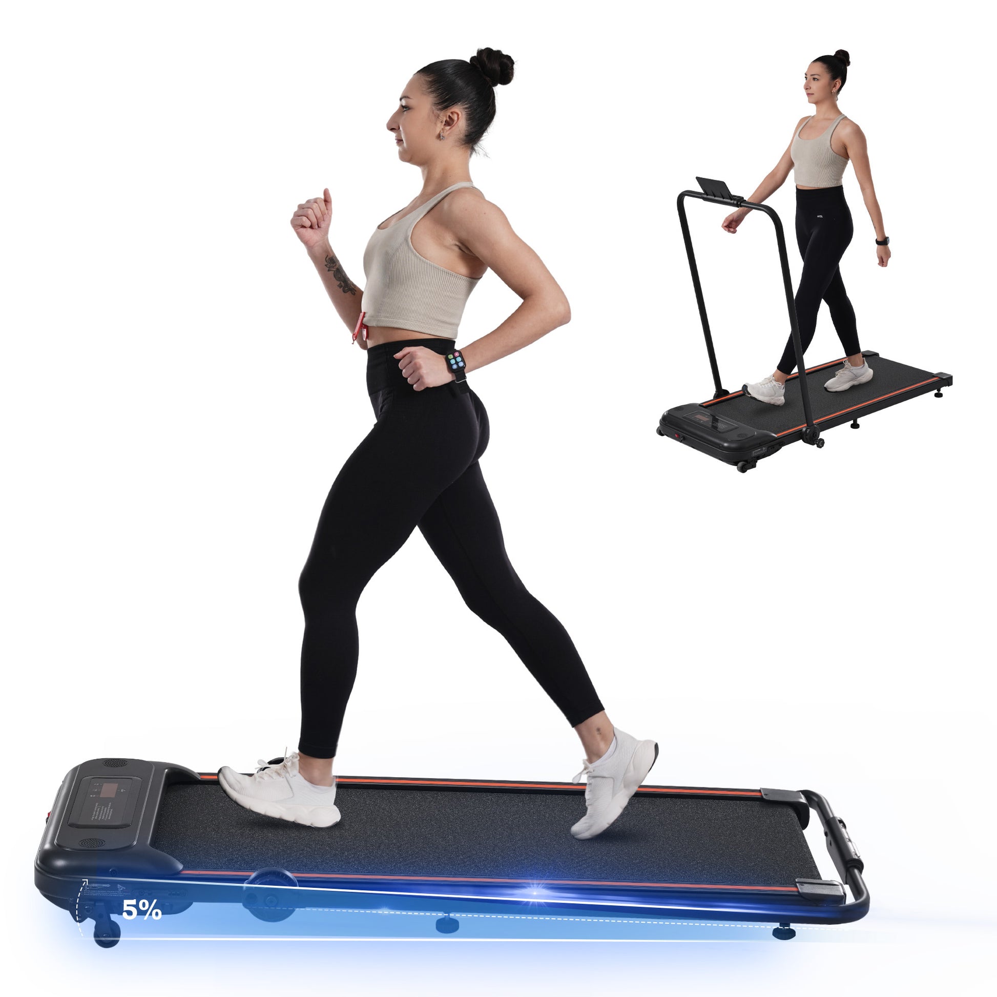 Folding Walking Pad Under Desk Treadmill For Home Office 2.5Hp Walking Treadmill With Incline 0.5 7.5Mph 265Lbs Capacity Treadmill For Walking Running Two Ways To Adjust Speed Black Metal