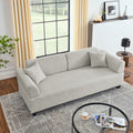 Linen Fabric 3 Seat Sofa With Two End Tables And Two Pillows, Removable Back And Armrest, Morden Style Upholstered 3 Seat Couch For Living Room Beige Linen Wood Medium Soft Loose Back Eucalyptus Square Arms Foam 3 Seat