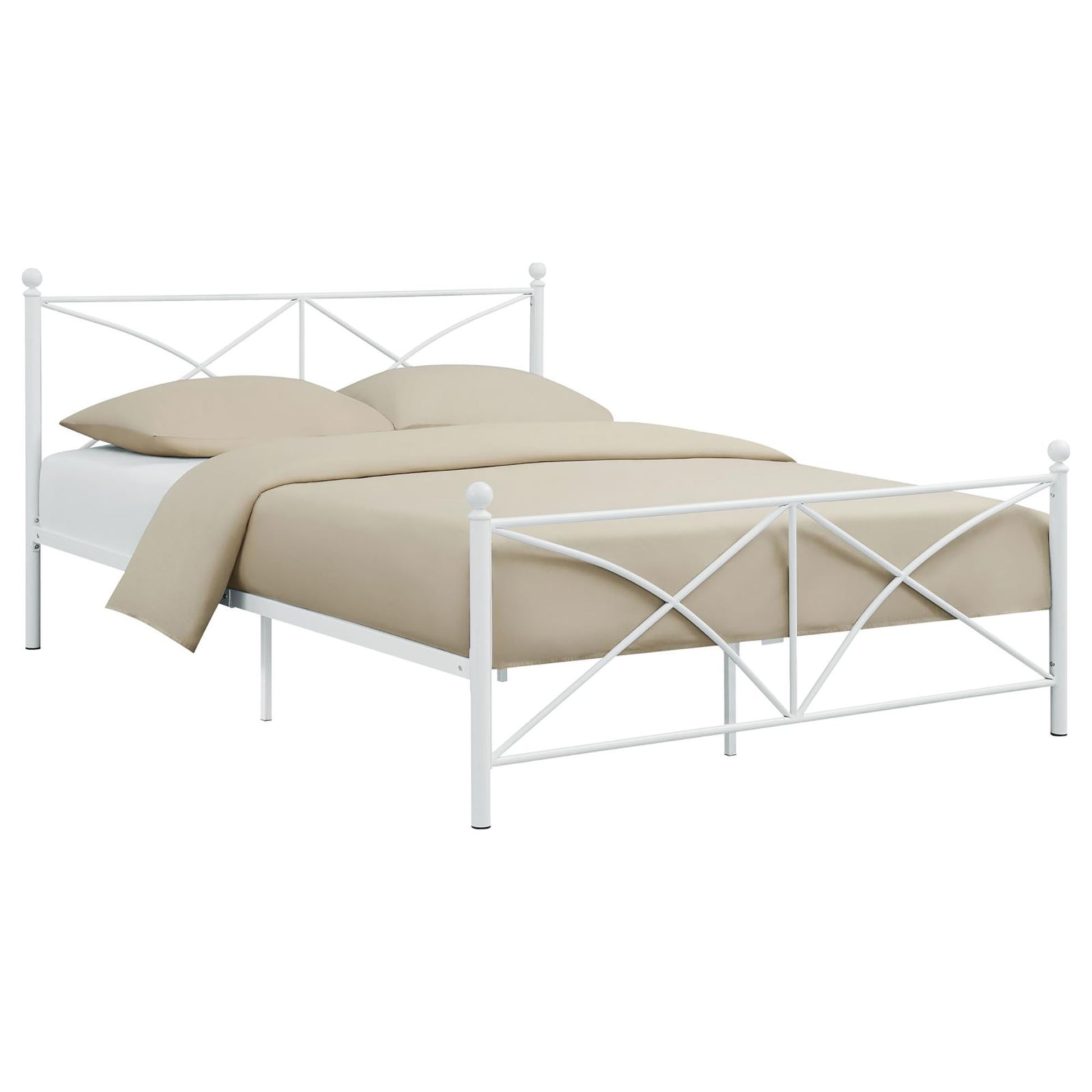 White Queen Platform Bed Box Spring Not Required Queen White Metal Bedroom Contemporary,Modern Open Frame Metal