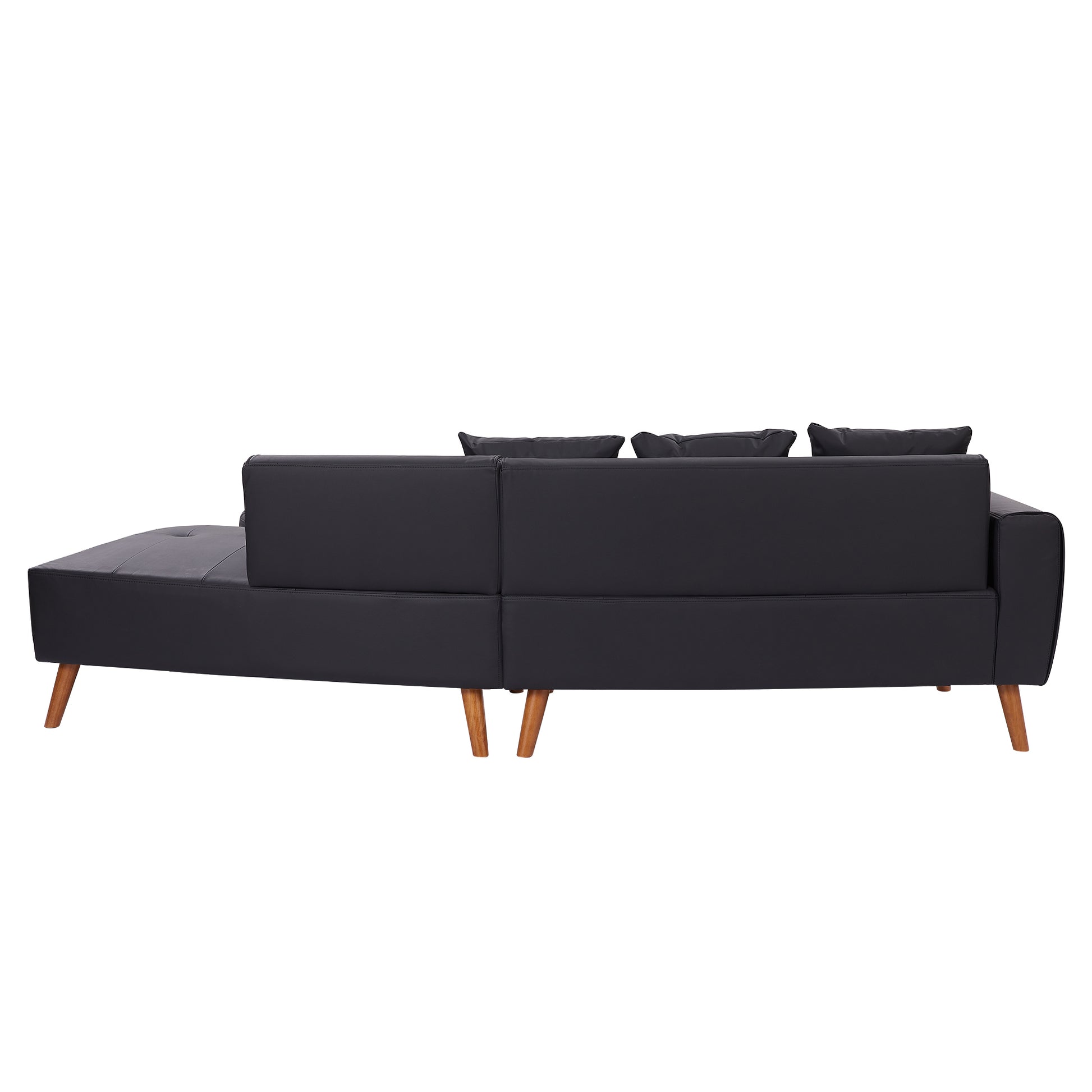 107" Contemporary Sofa Stylish Sofa Couch With A Round Storage Ottoman And Three Removable Pillows For Living Room, Black Black Pu