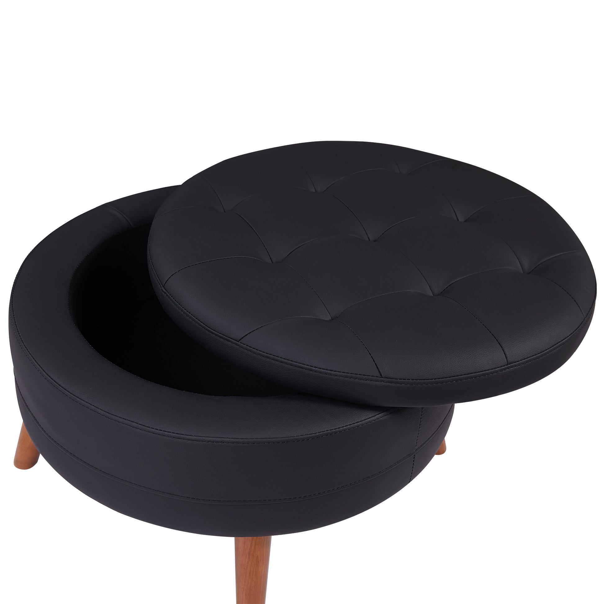 107" Contemporary Sofa Stylish Sofa Couch With A Round Storage Ottoman And Three Removable Pillows For Living Room, Black Black Pu