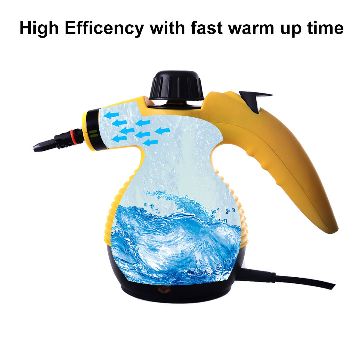 Handheld Pressurized Steam Cleaner With 9 Piece Accessory Set, Multifunctional Steam Cleaning For Car, Home, Bedroom, Free, Yellow Yellow Polypropylene