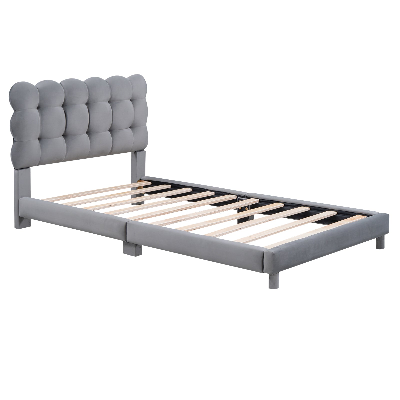 Twin Size Upholstered Platform Bed With Soft Headboard,Gray Gray Upholstered