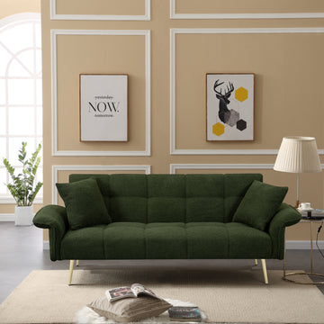 70.1 "Futon Sofa Bed, Convertible Double Sofa Bed With Folding Armrests For Living Rooms And Small Spaces Green Light Brown Velvet Wood Primary Living Space Medium Soft Loose Back Contemporary Eucalyptus Foam Foam 2 Seat