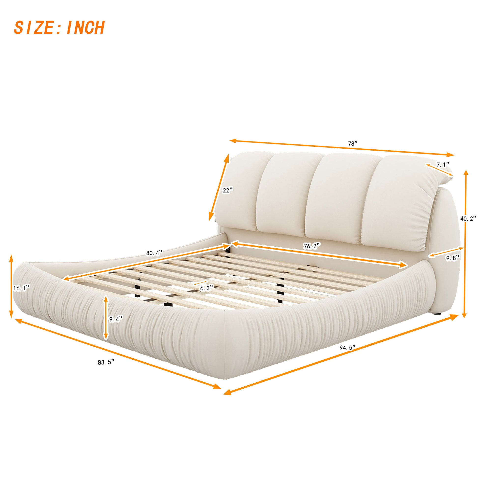 King Size Luxury Upholstered Bed With Thick Headboard, Velvet King Bed With Oversized Padded Backrest, Beige Expect Arrive Date 2024 3 12 King Beige Velvet