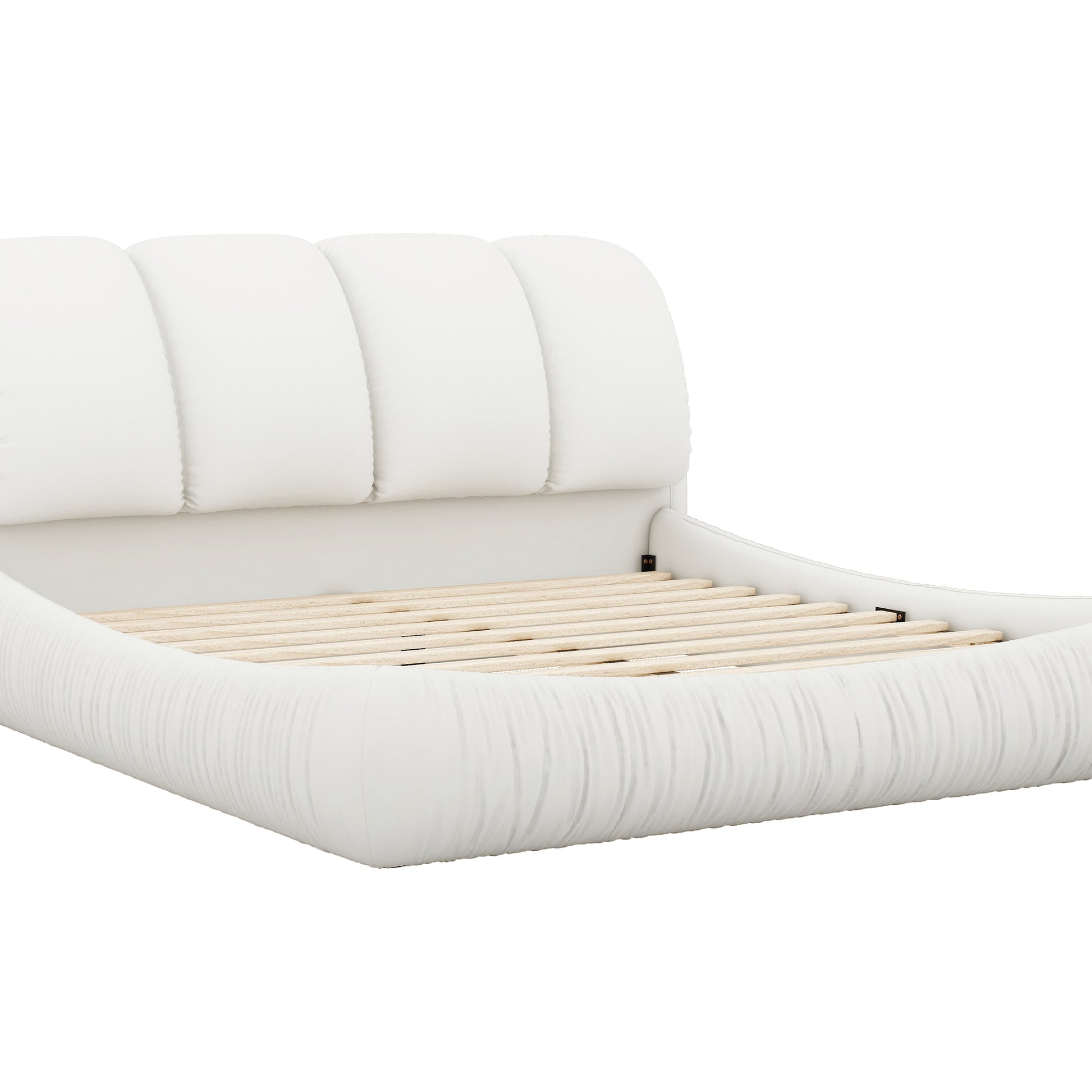 King Size Luxury Upholstered Bed With Thick Headboard, Leather King Bed With Oversized Padded Backrest, White Expect Arrive Date 2024 2 15 King White Pu Leather