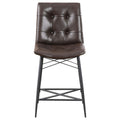 Brown Tufted Counter Height Stool Set Of 2 Solid Brown Dining Room Spot Clean Industrial Bar Stools Tufted Back Foam Upholstered