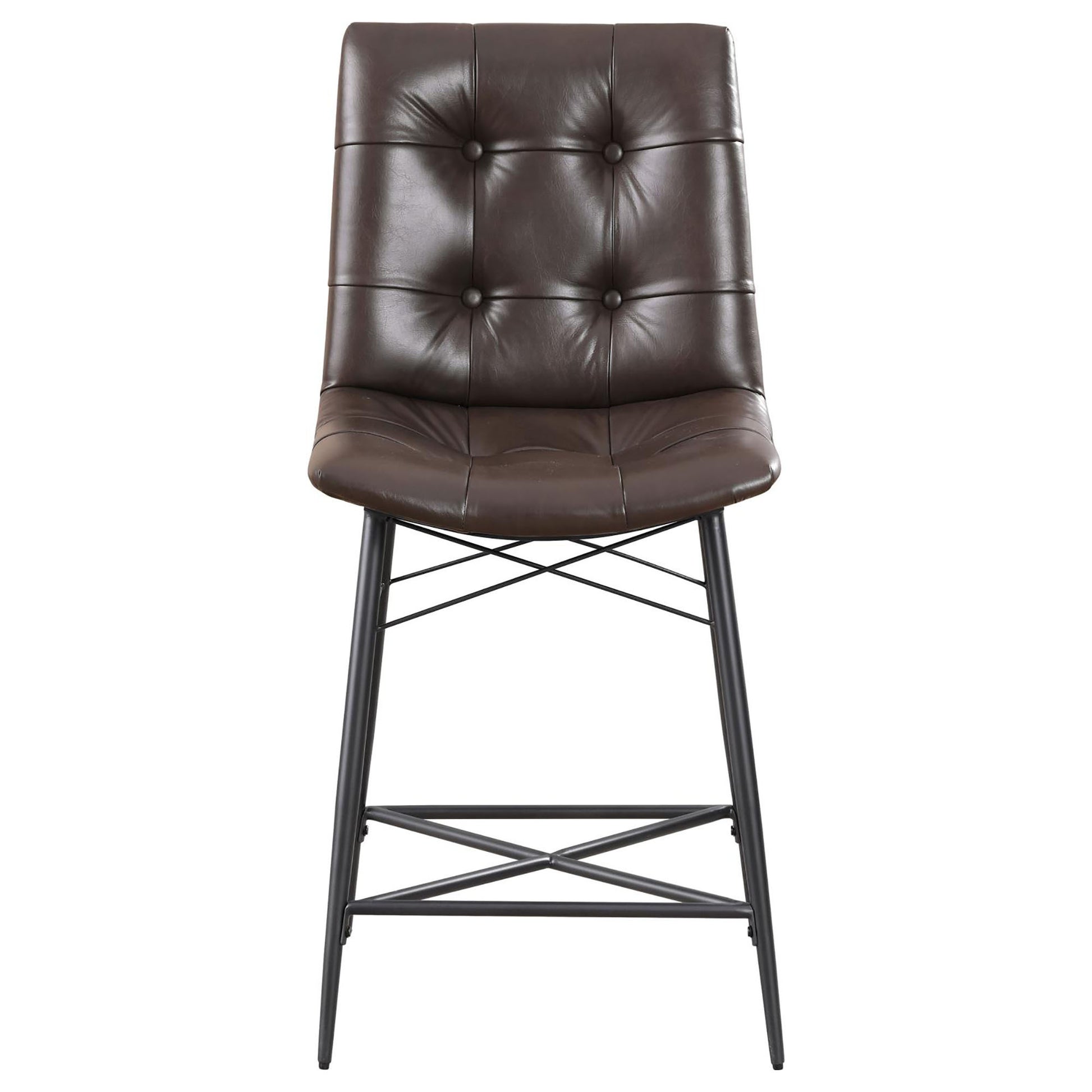 Brown Tufted Counter Height Stool Set Of 2 Solid Brown Dining Room Spot Clean Industrial Bar Stools Tufted Back Foam Upholstered